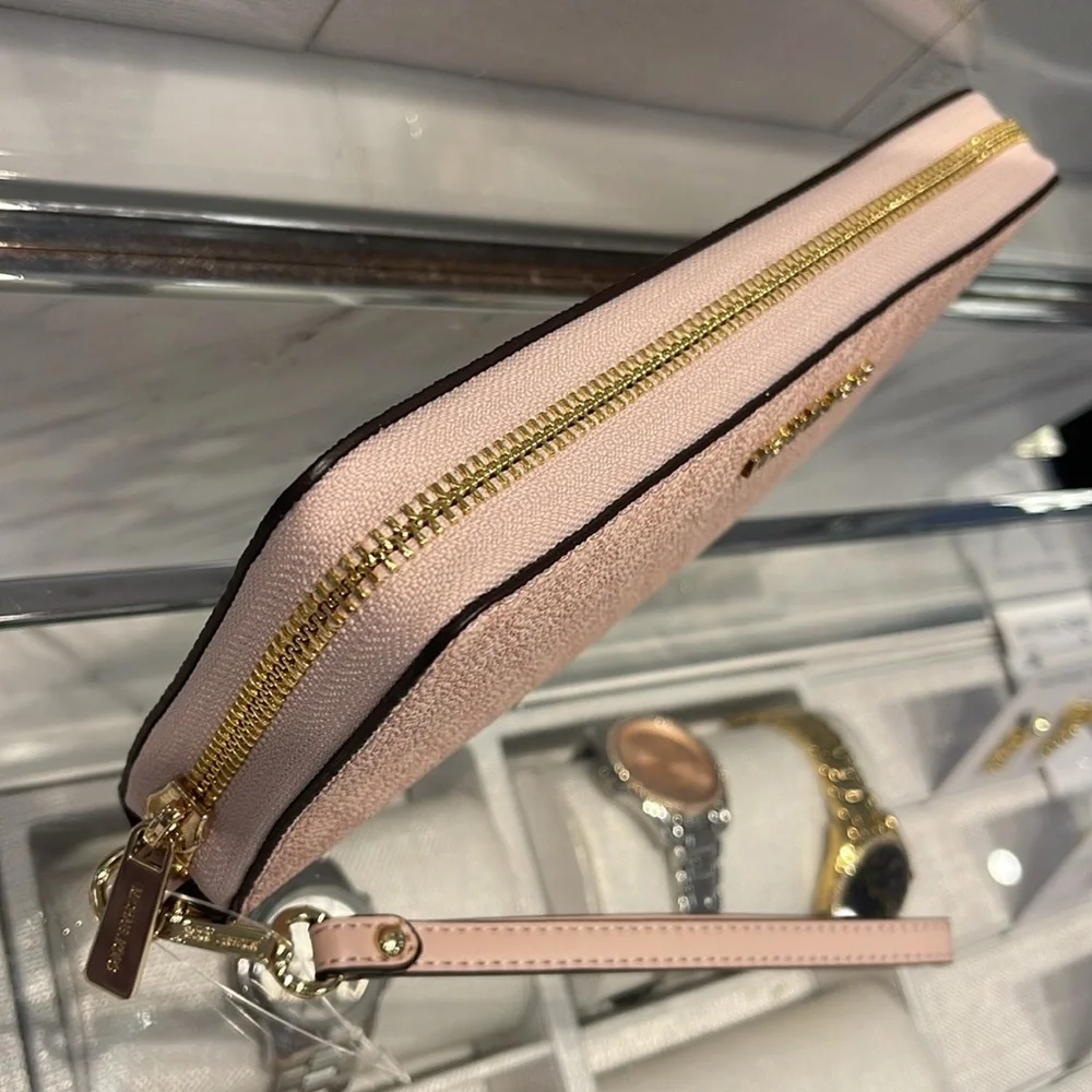 MICHAEL KORS Jet Set Travel Lg Signature Logo Continental Wristlet POWDER BLUSH